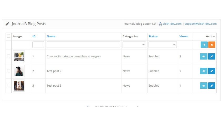 Модуль Opencart Редактор блогу Journal3 