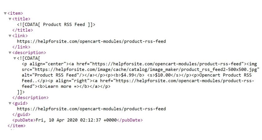 Модуль Opencart RSS-стрічка товарів Модуль Opencart RSS-стрічка товарів